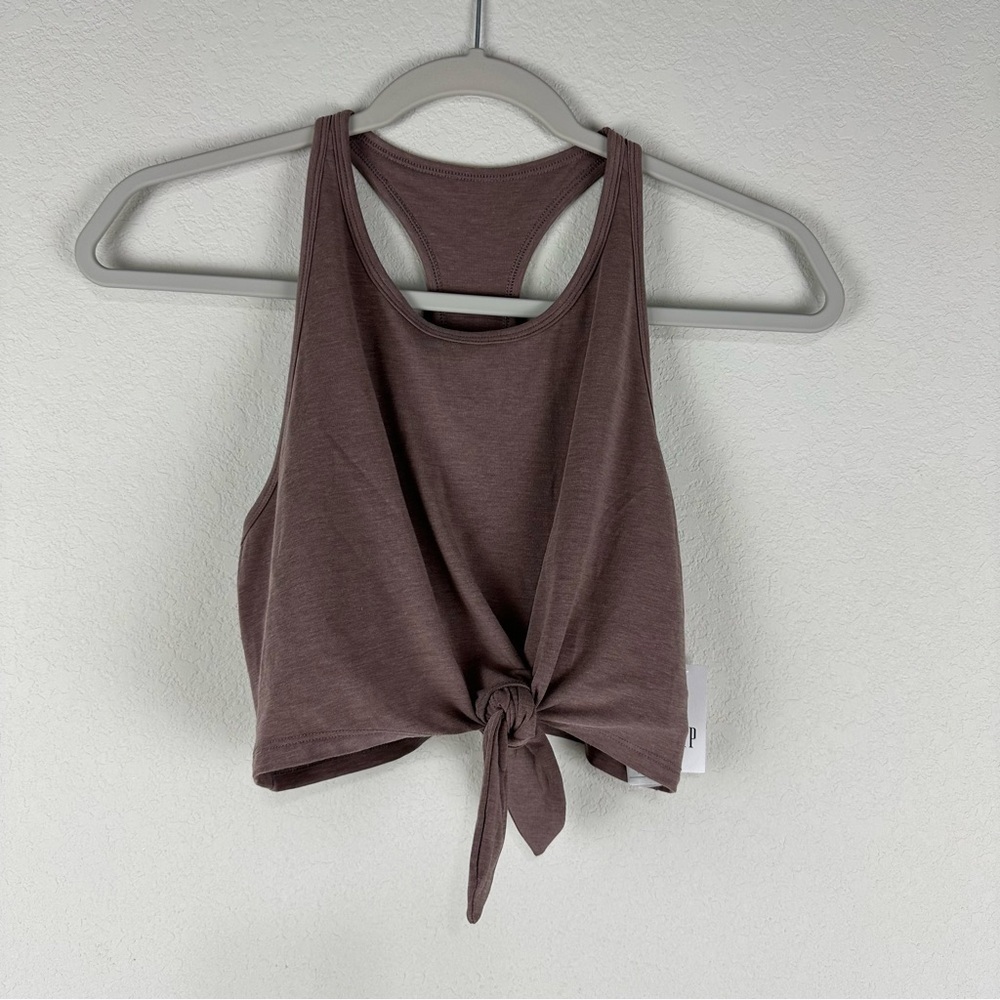 NEW Gap Fit Brown Breathe Tie-Front Cropped Brami Tank Top Size Large